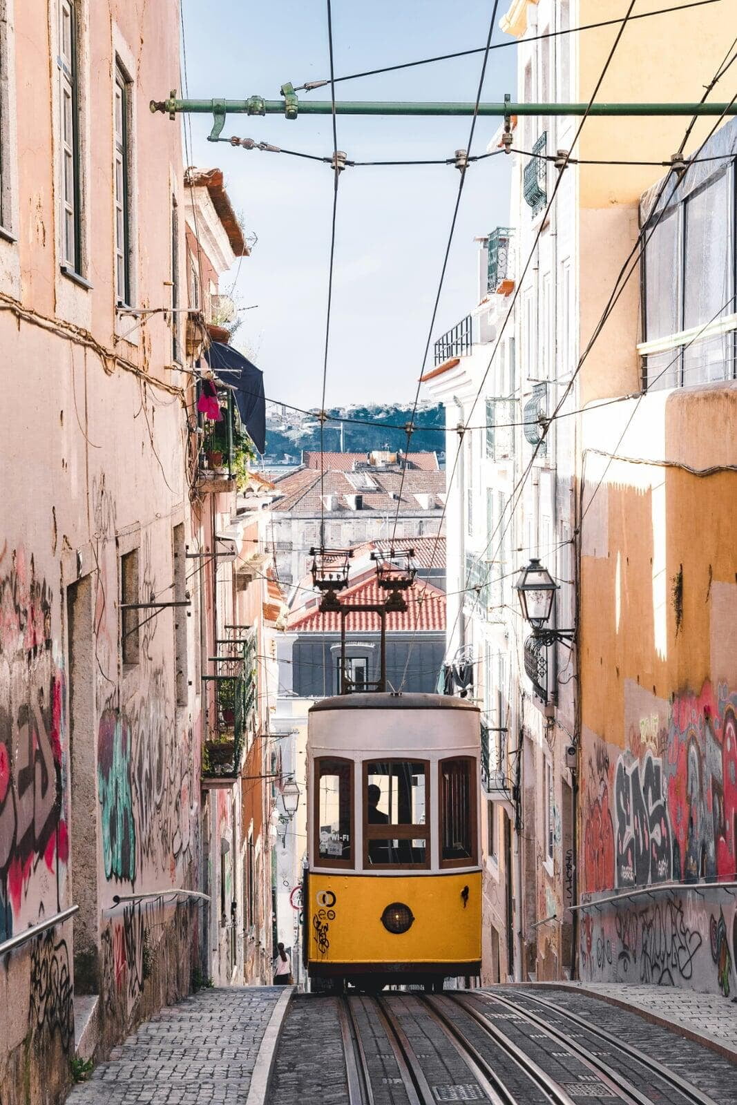 Electric train over Lisbon. D2 entrepreneur visa